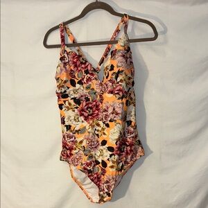 Torrid Floral One Piece Swimsuit - Orange and Pink